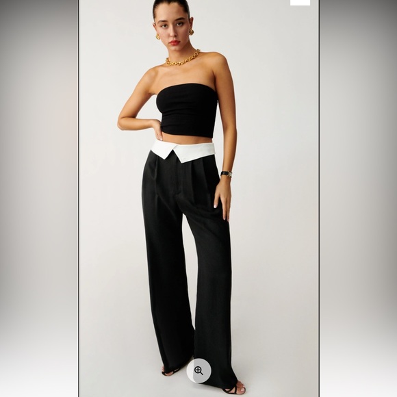 Reformation Pants - Reformation Black Wide-Leg Pants with White Notch Waist